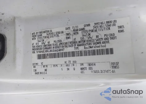 2012 Ford E-350 Super Duty Xlt z USA, uszkodzony, nr VIN 1FBNE3BL2CDA24897